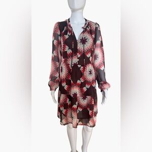 ANN TAYLOR LOFT Women’s Long Sleeve Brown Geometric Swing Dress - Medium